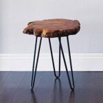 URKV Wooden Side End Table for Living Room | Tree Slice Accent End Table with Modern Black Hairpin Legs for Living Room, Bedroom, or Patio - Image 2