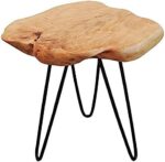 URKV Wooden End Table for Living Room | Versatile Sofa Side Table, Coffee Table, or Plant Stand | Tree Slice Bark Look Metal Legs Stool - Image 2
