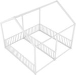 URKV Twin Floor Bed House Frame for Kids | Two-Person Metal Play Bed with Slatted Rails | Low Profile Toddler Bed for Siblings & Co-Sleeping | Modern Children’s Bedroom Furniture - Image 2