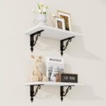 URKV Wooden Wall Shelf Floating Storage Rack with Metal Brackets for Books Plants Frames Toys | Wall Mounted Floating Shelf Set with Metal Brackets for Bedroom Living Room Office Bathroom