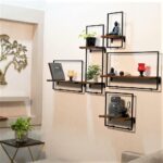 URKV Solid Wood Floating Shelves Wall Shelf for Bedroom | Wooden Hanging Shelf Black Metal Iron and Wood Set of 5 Wall Shelves Cube Decoration Floating Unit Frame - Image 3