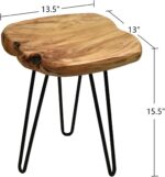 URKV Wooden End Table for Living Room | Versatile Sofa Side Table, Coffee Table, or Plant Stand | Tree Slice Bark Look Metal Legs Stool - Image 3