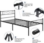 URKV Metal Bed Single Size Without Storage | Wrought Iron Single Cot Bed for Bedroom with Headboard and Footboard | Matte Finish Black - Image 2