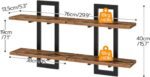 URKV Wooden Floating Wall Shelves with Metal Brackets | Industrial Wall Mounted Storage Rack for Home Décor, Books, Plants & Collectibles - Image 3