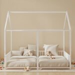 URKV Twin Floor Bed House Frame for Kids | Two-Person Metal Play Bed with Slatted Rails | Low Profile Toddler Bed for Siblings & Co-Sleeping | Modern Children’s Bedroom Furniture - Image 4