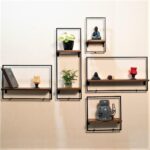 URKV Solid Wood Floating Shelves Wall Shelf for Bedroom | Wooden Hanging Shelf Black Metal Iron and Wood Set of 5 Wall Shelves Cube Decoration Floating Unit Frame - Image 4