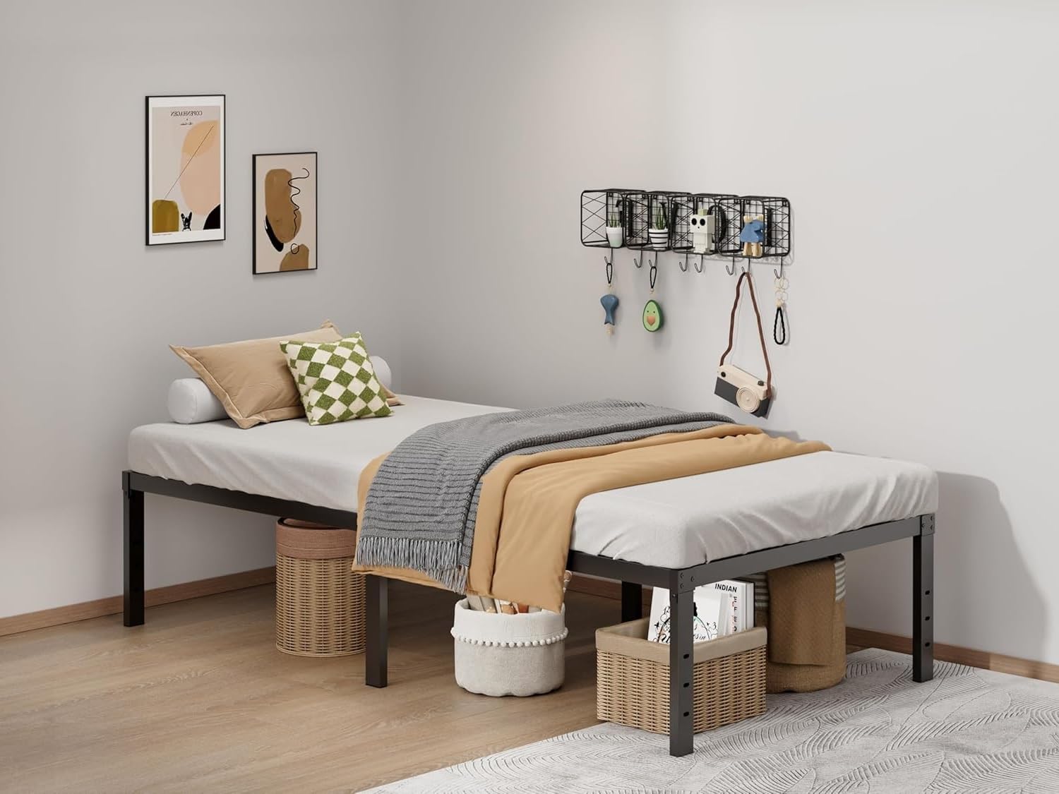 61+b4jiyMqL._SL1500_ URKV Metal Twin Platform Bed for Bedroom | Sturdy Metal Single Bed Frame for Guest Room | Black - Image 1