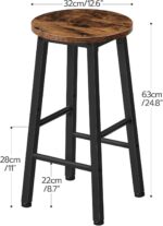 URKV Wooden Bar Stool Set for Kitchen Island, Bar, Dining & Café – Heavy Duty Metal Frame | High Stools for Breakfast Counter (Set of 2) - Image 8