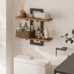 URKV Wooden Floating Wall Shelves with Metal Brackets | Industrial Wall Mounted Storage Rack for Home Décor, Books, Plants & Collectibles - Image 10