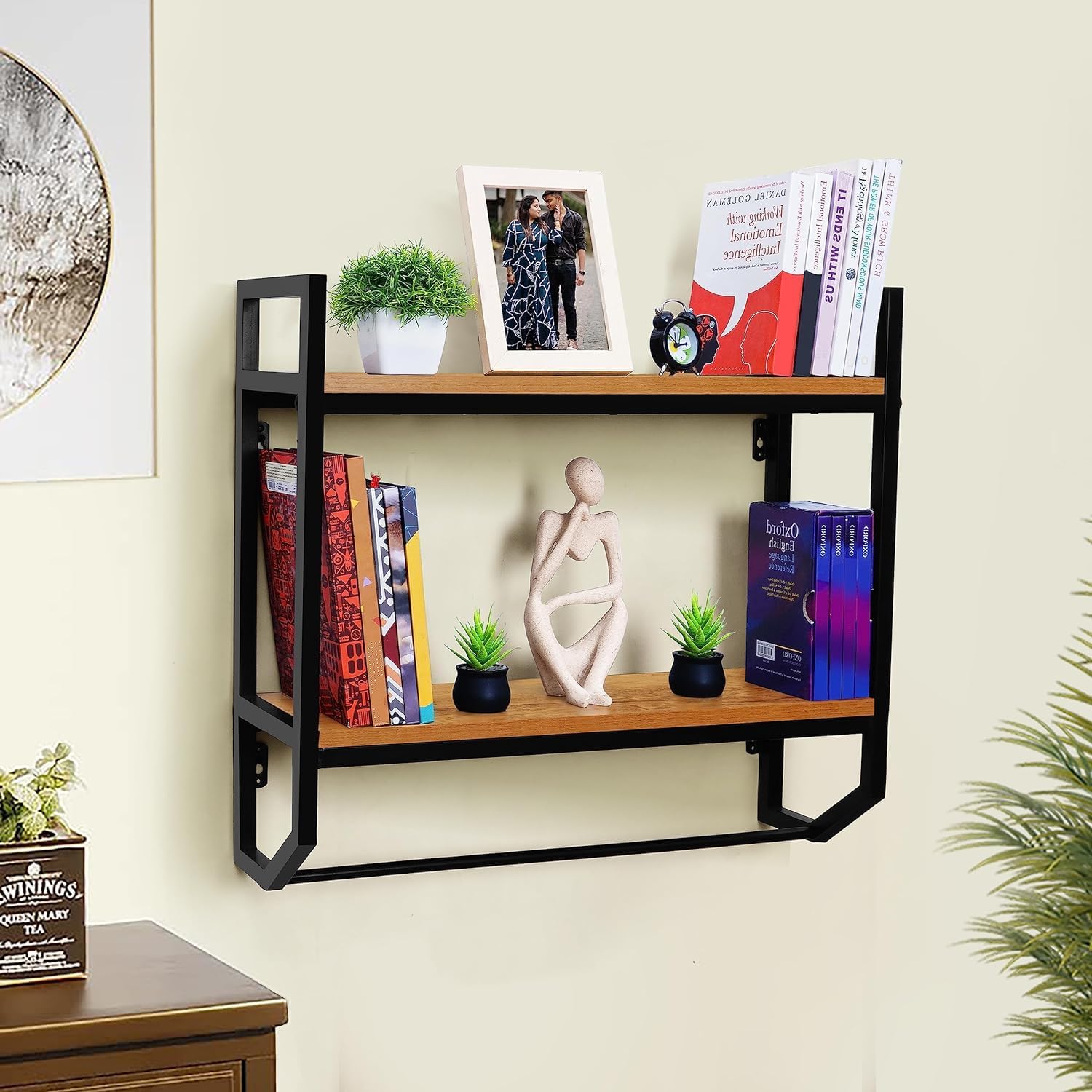 7121XTpFZ7L._SL1500_ URKV Wall Mounted Kitchen Shelf Rack with Towel Holder | Wooden & Metal Storage Organizer for Kitchen, Bathroom & Home (Natural Finish) - Image 1