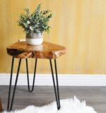 URKV Wooden End Table for Living Room | Versatile Sofa Side Table, Coffee Table, or Plant Stand | Tree Slice Bark Look Metal Legs Stool - Image 9