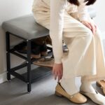 URKV Shoe Rack Bench with Seat | Metal Shoe Organizer Storage Rack for Hallway Bedroom Living Room with Comfortable Seat Cushion (Grey) - Image 4