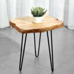 URKV Wooden End Table for Living Room | Versatile Sofa Side Table, Coffee Table, or Plant Stand | Tree Slice Bark Look Metal Legs Stool - Image 5