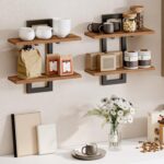 URKV Wooden Floating Wall Shelves with Metal Brackets | Industrial Wall Mounted Storage Rack for Home Décor, Books, Plants & Collectibles - Image 5