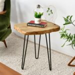 URKV Wooden End Table | Side Table | Corner Stool Plant Stand for Bedroom, Living Room Indoor and Outdoor Tables (Black Metal Legs) Real Wood Slice Live Edge - Image 5