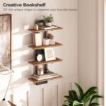 URKV Wooden Floating Wall Shelves with Metal Brackets | Industrial Wall Mounted Storage Rack for Home Décor, Books, Plants & Collectibles - Image 6