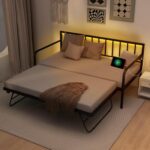 URKV Modern Metal Daybed with Trundle – Twin Size Sofa Bed Frame with Backrest & Guardrails – Convertible Guest Bed for Bedroom or Living Room - Image 3
