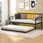 URKV Modern Metal Daybed with Trundle – Twin Size Sofa Bed Frame with Backrest & Guardrails – Convertible Guest Bed for Bedroom or Living Room - Image 4