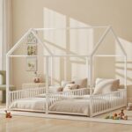 URKV Twin Floor Bed House Frame for Kids | Two-Person Metal Play Bed with Slatted Rails | Low Profile Toddler Bed for Siblings & Co-Sleeping | Modern Children’s Bedroom Furniture - Image 5