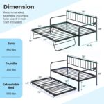 URKV Modern Metal Daybed with Trundle – Twin Size Sofa Bed Frame with Backrest & Guardrails – Convertible Guest Bed for Bedroom or Living Room - Image 2