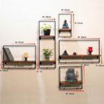 URKV Solid Wood Floating Shelves Wall Shelf for Bedroom | Wooden Hanging Shelf Black Metal Iron and Wood Set of 5 Wall Shelves Cube Decoration Floating Unit Frame - Image 5