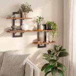 URKV Wooden Floating Wall Shelves with Metal Brackets | Industrial Wall Mounted Storage Rack for Home Décor, Books, Plants & Collectibles