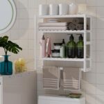 URKV Bathroom Shelf with Towel Bar Wall Mounted Floating Storage Rack for Towels Toiletries and Bathroom Essentials | Wall Shelf with Towel Holder Floating Rack Organizer - Image 4