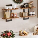 URKV Wooden Floating Wall Shelves with Metal Brackets | Industrial Wall Mounted Storage Rack for Home Décor, Books, Plants & Collectibles - Image 9