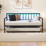 URKV Modern Metal Daybed with Trundle – Twin Size Sofa Bed Frame with Backrest & Guardrails – Convertible Guest Bed for Bedroom or Living Room - Image 7