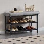 URKV Shoe Rack Bench with Seat | Metal Shoe Organizer Storage Rack for Hallway Bedroom Living Room with Comfortable Seat Cushion (Grey)