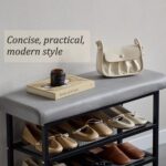 URKV Shoe Rack Bench with Seat | Metal Shoe Organizer Storage Rack for Hallway Bedroom Living Room with Comfortable Seat Cushion (Grey) - Image 8