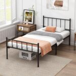 URKV Metal Bed Single Size Without Storage | Wrought Iron Single Cot Bed for Bedroom with Headboard and Footboard | Matte Finish Black