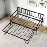 URKV Modern Metal Daybed with Trundle – Twin Size Sofa Bed Frame with Backrest & Guardrails – Convertible Guest Bed for Bedroom or Living Room - Image 6