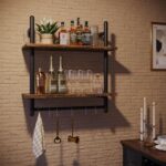 URKV Bestier Wall Mounted Kitchen Shelf with Hooks | Wooden Floating Shelf Storage Organizer Rack for Mugs Plates Jars Spices Utensils | Metal Frame Kitchen Wall Rack - Image 8