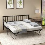 URKV Modern Metal Daybed with Trundle – Twin Size Sofa Bed Frame with Backrest & Guardrails – Convertible Guest Bed for Bedroom or Living Room - Image 5