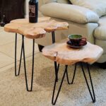 URKV Wooden End Table for Living Room | Versatile Sofa Side Table, Coffee Table, or Plant Stand | Tree Slice Bark Look Metal Legs Stool - Image 6
