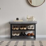 URKV Shoe Rack Bench with Seat | Metal Shoe Organizer Storage Rack for Hallway Bedroom Living Room with Comfortable Seat Cushion (Grey) - Image 6
