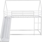 Twin Over Twin Metal Bunk Bed for Adults | Bunk Bed with Slide | Modern Over Bed Frame with Ladder for Kids Bedroom (White) - Image 5