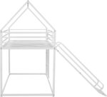 Twin Over Twin Metal Bunk Bed for Adults | Bunk Bed with Slide | Modern Over Bed Frame with Ladder for Kids Bedroom (White) - Image 3