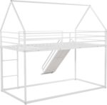 Twin Over Twin Metal Bunk Bed for Adults | Bunk Bed with Slide | Modern Over Bed Frame with Ladder for Kids Bedroom (White) - Image 4
