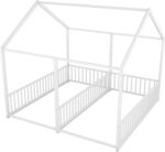 Twin Floor Bed House Frame for Kids | Two-Person Metal Play Bed with Slatted Rails | - Image 2