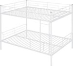 Black Metal Bunk Bed Twin Over Full Size with Wood Accent Panels | Heavy-Duty Frame, Ladder & Safety Guard Rail for Kids, Teens - Image 5