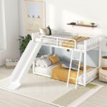 Metal Bunk Bed for KidsTwin Over Twin with Slide – Heavy Duty Steel Frame, Guardrails & Ladder |