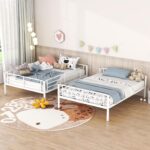 Black Metal Bunk Bed Twin Over Full Size with Wood Accent Panels | Heavy-Duty Frame, Ladder & Safety Guard Rail for Kids, Teens - Image 6