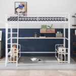 Metal Twin Size Loft Bed with Desk and Storage Shelves, Heavy Duty Loft Bed Frame with Safety Guardrail for Kids Boys Girls | - Image 4