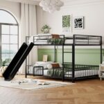 Metal Bunk Bed Frame for Kids | Twin Over Twin Metal Bunk Bed with Slide for Bedroom Living Room Home (Black)