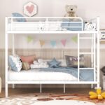 Black Metal Bunk Bed Twin Over Full Size with Wood Accent Panels | Heavy-Duty Frame, Ladder & Safety Guard Rail for Kids, Teens - Image 7