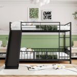 Metal Bunk Bed Frame for Kids | Twin Over Twin Metal Bunk Bed with Slide for Bedroom Living Room Home (Black) - Image 6